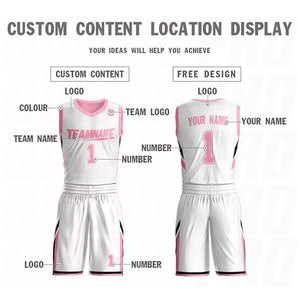 Maillot de basket-ball personnalisé pour homme, blanc et rose, uniforme sportif avec nom et numéro imprimés - Product Image 2