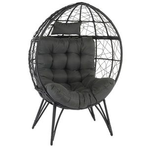 Oversized Wicker Egg Chair with Soft Cushions Indoor Outdoor Teardrop Cuddle Seat for Patio Porch Backyard Roo Deck Living Space - Product Image 1