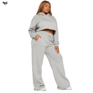 Custom Wholesale <b>Plus</b> <b>Size</b> Women Clothing Short With <b>Top</b> Solid Heather Grey Fleece Dropshipping winter track Pant Apparel - Product Image 1