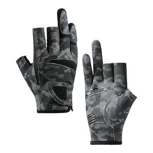 Gants de pêche demi-doigts en maille unisexe toutes saisons respirants légers à enfiler motif gris noir - Product Image 1