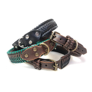 Handmade premium leather pet collar featuring <b>braided</b> design for comfort strength and fashionable appearance in low price - Product Image 1
