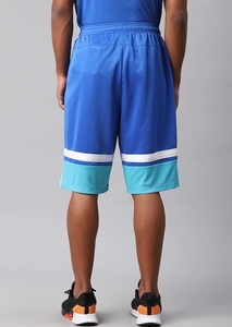 Pantalones Cortos Deportivos para Hombre, Color Azul con Bloques de Color, Franja Lateral, Secado Rápido, Cintura Elástica, Largo Bermuda - Product Image 2