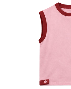 Men <b>Light</b> Pink Sleeveless Tank Top And Shorts Set Casual Summer Cotton Outfit Red Trim Drawstring Two Piece Set Stylish Fit - Product Image 3