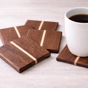 Classic Square Wooden Coasters with Gold Stripe <b>Non</b> <b>Slip</b> Design Eco-Friendly Heat Resistant for Coffee Tea Drinks UO INDIA - Product Image 4
