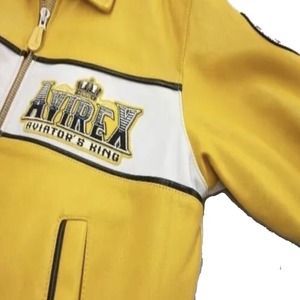 Blouson aviateur en cuir style vintage Avirex jaune Aviator King - Product Image 4