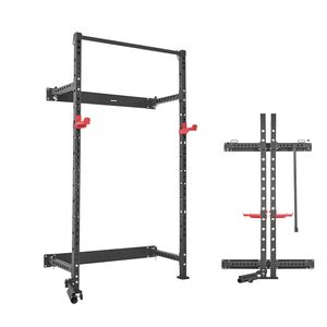 Jaula de potencia plegable montada en la pared - Rack de sentadillas multifuncional con soporte para Landmine para entrenamiento de fuerza en casa - Product Image 1