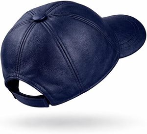 Unisex Navy Blue PU Leather Baseball <b>Cap</b> 6-Panel Adjustable Magnetic Closure Casual Solid Color <b>Hat</b> for Adults - Product Image 1