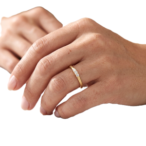 Wholesale Round Lab Grown Diamond Ring Minimalist Three <b>Stone</b> Band 9K 10K Solid Gold Proposal Ring Dainty Stackable Promise Band - Product Image 5