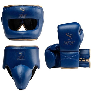Latest Model Customizable Fly Boxing Sparring Set Blue Golden High Quality Genuine Leather MMA Gloves Training Gear Waterproof - Product Image 2