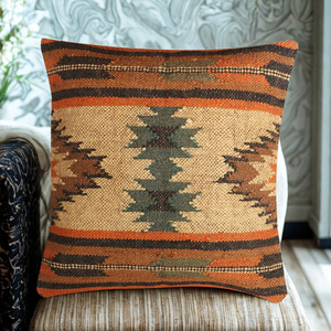 Ensemble de coussins en laine et jute Kilim, tissés, à motifs géométriques rayés et végétaux, toutes tailles, prix d'usine, vente chaude - Product Image 2