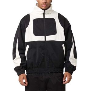 Men's Streetwear Color Block Windbreaker <b>Jacket</b> Vintage High Neck <b>Zip</b> <b>Up</b> Sporty Track <b>Jacket</b> Hip Hop Loose Outerwear - Product Image 1