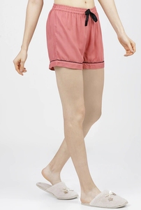 Women's Printed Pink Crop Top With Navy Shorts Set Casual <b>Elastic</b> Waist Knitted Cotton Breathable Regular Fit - Product Image 3