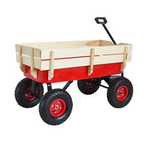 Carrello Pieghevole per Sport all'Aperto con Pneumatici, Pannelli Laterali in Legno, Caratteristiche Pieghevoli per Campeggio, Escursionismo, Shopping - Rosso - Product Image 5
