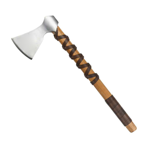 Wood Handle Splitting Axe With Forged Steel Head <b>Leather</b> Wrapped Grip For Firewood Chopping - Product Image 6