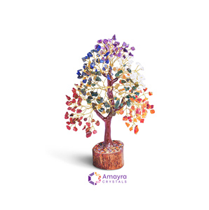 Agate Seven Chakra Gemstone Waterproof 300 Beads Wooden Base Handmade <b>Mascot</b> Theme Tree Decor Flower Pot Natural Gems Wholesale - Product Image 1