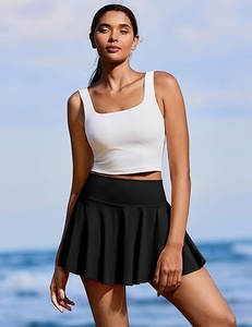 Women Black Tennis Crop Top And Skirt <b>Set</b> <b>Square</b> Neck Sleeveless Fitted Breathable Polyester Sport Apparel All Seasons - Product Image 3