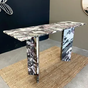 Modern <b>Marble</b> Solid Surface <b>Console</b> <b>Table</b> with Water Resistant Polished Finish for Interior Use - Product Image 3