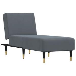 Chaise longue in velluto grigio scuro 100% poliestere con accenti in compensato e metallo - Product Image 2