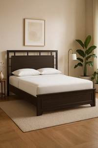 Modern Teak Wood <b>Bed</b> <b>Frame</b> Transitional Panel <b>Bed</b> with High Headboard - Product Image 2