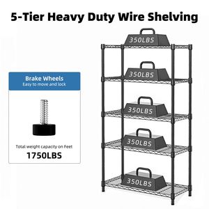 Scaffale Organizzatore in Acciaio a 5 Ripiani, Capacità 1250 Libbre, Unità di Stoccaggio per Casa, Cucina, Ufficio - Product Image 5