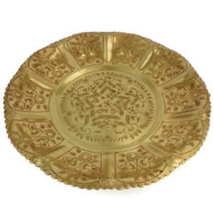 Assiette décorative artisanale en cuivre pur |   Plateau de service vintage de luxe gravé |   Assiette marocaine martelée de style antique pour la décoration - Product Image 1