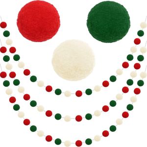 Décorations de Noël d'intérieur mignonnes, lot de 3 guirlandes pompons rouges et verts, boules en feutre pour arbre de Noël, décorations suspendues pour intérieur, lot de 3 pompons - Product Image 2