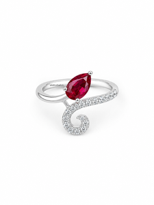 Bague spirale ouverte de luxe avec pierre précieuse rouge taille poire et accents de diamants sertis griffe pour femme en or 10K 14K 18K et argent 925 935 - Product Image 3