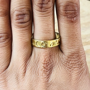 Bague étoile céleste en laiton plaqué or 18 carats pour femme, style minimaliste, motif lune, bijoux modernes, vente en gros/OEM/ODM - Product Image 6