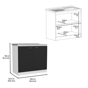 Mobili da Cucina Autoportanti Bianchi/Neri con Doppie Ante e Due Ripiani, Lavello Incluso - Product Image 4