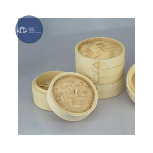 Panier vapeur en bambou naturel à 2 niveaux avec couvercle en verre intégré – Vente en gros - Product Image 1
