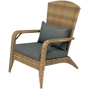 Sedia Adirondack Grigio Antracite per Patio, Terrazza o Giardino in Rattan PE, Vimini, Plastica e Legno con Morbidi Cuscini e Schienale Alto Curvo - Product Image 1
