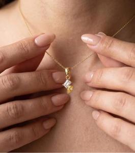 Modern Diamond Drop <b>Pendant</b> Of Yellow Pear & Emerald Cut in <b>Solid</b> <b>Gold</b> Elegant Minimalist <b>Pendant</b> Necklace Everyday Jewelry Gift - Product Image 4