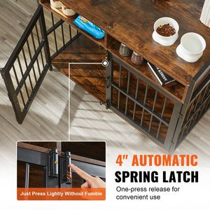 41-Inch Rustic Brown <b>Wooden</b> <b>Dog</b> <b>Crate</b> with Double Doors 70 Lbs Capacity Large/Medium <b>Dog</b> Indoor Hold Furniture Style Pet House - Product Image 5