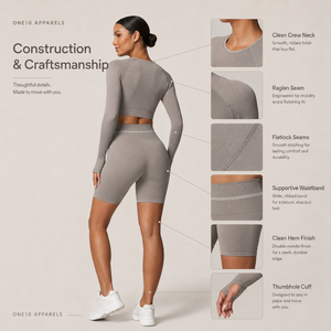 Women Solid Color Gym Shorts Yoga for Rib Workout Activewear Long Sleeve Crop <b>Top</b> High Waist Biker Shorts Seamless Gym Fitness - Product Image 2