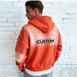 Sudadera con capucha para hombre, informal, estilo urbano, con cremallera, oversize, con bolsillos, personalizable, con estampado tie-dye naranja y blanco, de canalé, venta al por mayor de fábrica - Product Image 4
