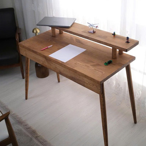 Escritorio moderno de madera maciza con estante de almacenamiento y diseño elegante para uso en oficina en casa - Product Image 5
