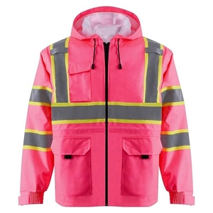 High Visibility Breathable Cotton Safety <b>Jacket</b> Red with Reflective Stripes Black Accents <b>Long</b> Sleeve Workwear - Product Image 1