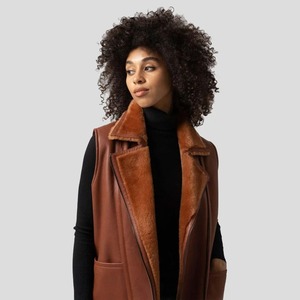 Veste longue d'hiver pour femme en cuir d'agneau véritable, style aviateur, marron clair, B3 Bomber, en peau de mouton - Product Image 3