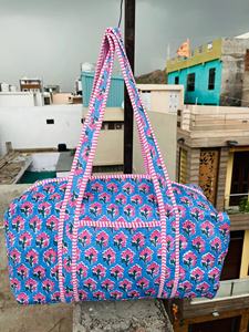 Beautiful Bohemian Cotton Duffle Bag Handmade Quilted Weekender Travel <b>Backpack</b> <b>Large</b> External Frame Block Printed Design Women - Product Image 3