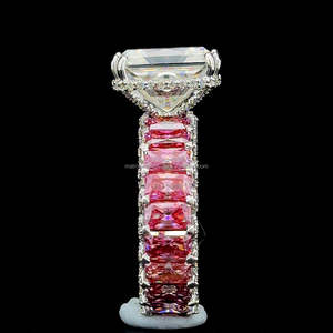 Usine En Gros S925 Bague En Argent Sterling Pierre Précieuse Radiant Classique Deux Tons Bague En Pierre Rose Femme Bague Moissanite De Couleur - Product Image 6