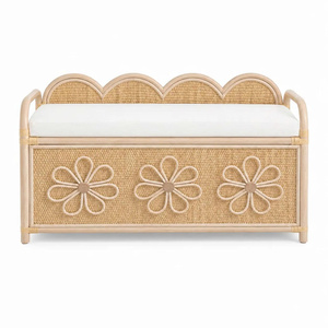 Adorable coffre de rangement en rotin avec motif floral sculpté pour chambre d'enfant, collection ludique, rangement pour enfants en rotin - Product Image 3
