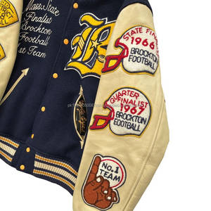 Factory Custom Men's Wool Blend Varsity <b>Jacket</b> <b>White</b> Leather Sleeve Letter Embroidery Chenille Streetwear Letterman <b>Jacket</b> - Product Image 1