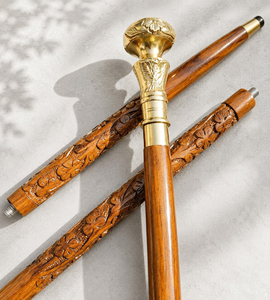 Hand <b>Carved</b> Wooden <b>Walking</b> Cane with Decorative Clock Handle Floral Engraved Wood <b>Walking</b> <b>Stick</b> for Men and Women Vintage Style - Product Image 2
