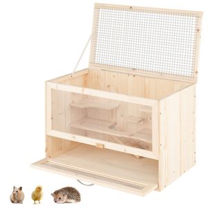 Gabbia per criceti in legno di abete di medie dimensioni con tetto ribaltabile, scale multilivello, stile moderno per l'allevamento di piccoli animali, porcellini d'India, ricci - Product Image 1