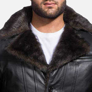 Chaqueta de Cuero Genuino para Hombre con Cuello de Piel, Cortavientos, Informal, de Invierno, Corte Regular, Cierre de un Solo Botón, Estilo Urbano, Personalizable - Product Image 4