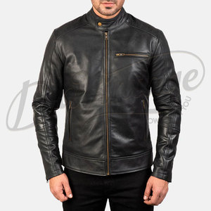 Veste en cuir noir pour homme, col chemise classique, coupe ajustée, en véritable peau de mouton, automne-hiver, décontractée, zippée, vêtement d'extérieur sur mesure - Product Image 5