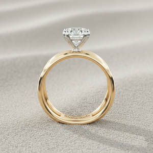 Anillo de compromiso solitario de oro macizo Stonewels con diseño de cable entrecruzado redondo, apto para certificación |   Cesta de trébol vintage con engaste de púas - Product Image 5