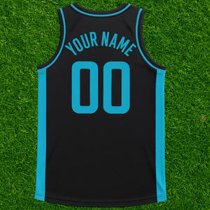 Maillot de basket-ball personnalisé noir et bleu pour hommes, nom de l'équipe, numéro, maillot d'entraînement sportif sans manches - Product Image 4