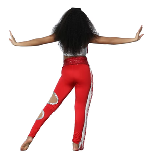 Ensemble d'uniformes de majorettes personnalisés pour femmes, en polyester, imprimé numérique, avec strass, costume de danse pour équipe, rouge et noir, pour performance - Product Image 2