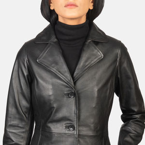 <b>Smart</b> Range Solid Breathable <b>Black</b> Long <b>Coat</b> <b>Womens</b> PU Leather Trench <b>Coat</b> Belt Closure - Product Image 5